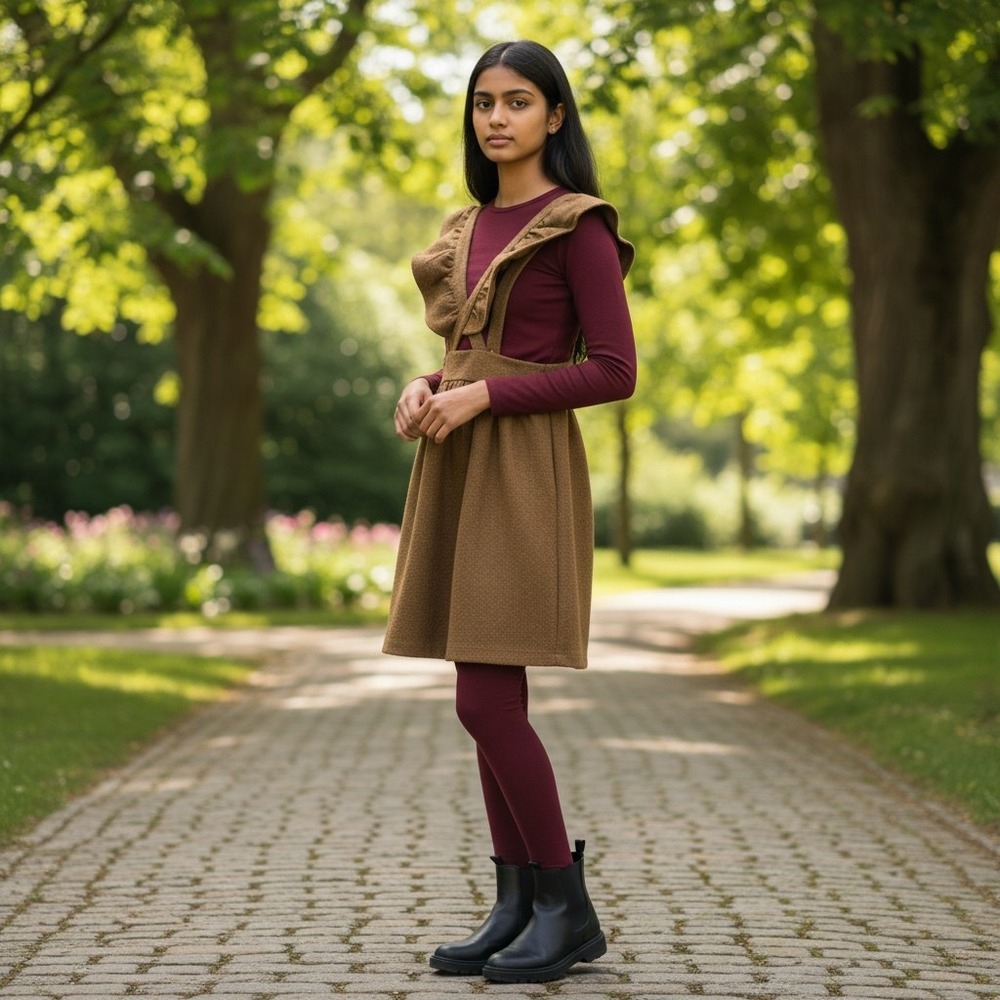 Hadas Minilove Brown‎ Overalls Jumper Skirt Academia Preppy Ruffle Straps Girls